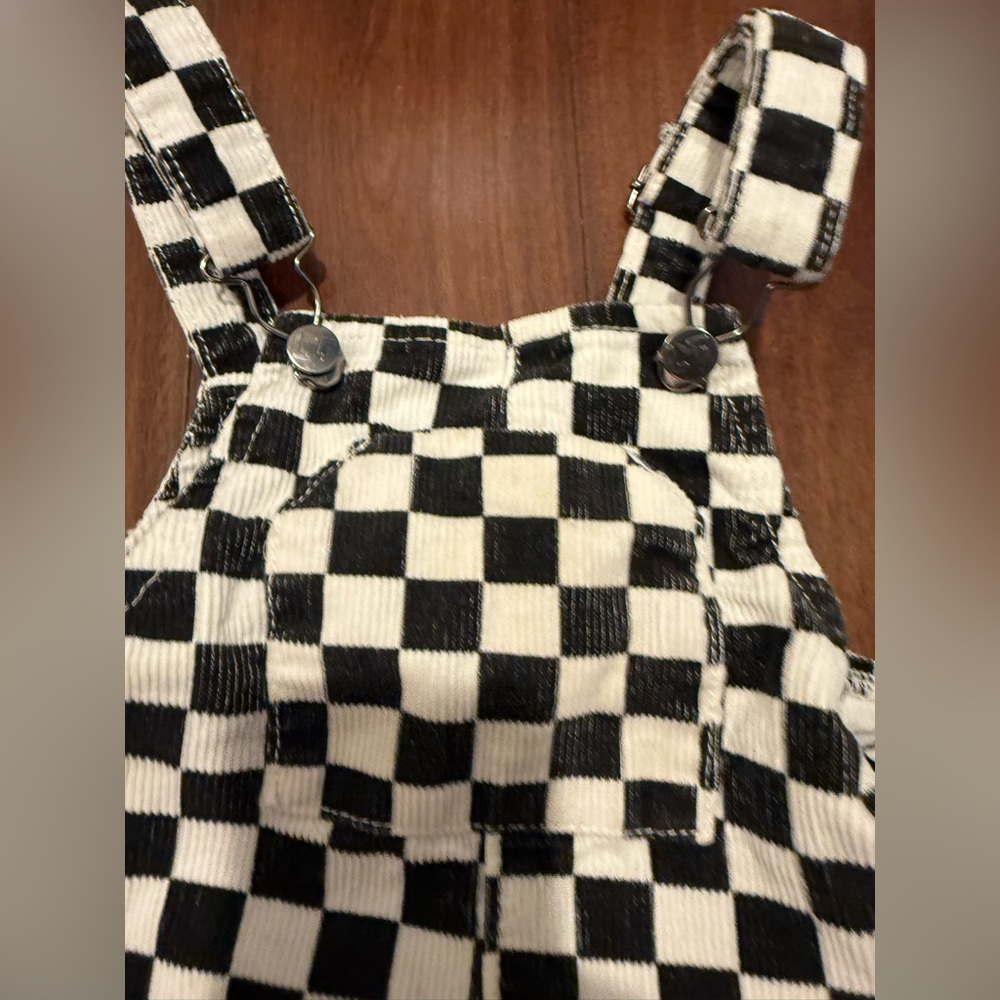Black and White Checkered Kids Overalls - Picture 4 of 5